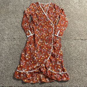 Free People Women’s Boho Red Covent Garden Floral Midi Wrap Dress Size 6